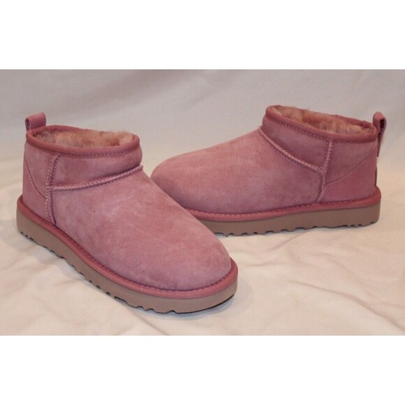 UGG WOMEN'S ULTRA MINI SUEDE SHEARLING LINED BOOTS DYR‎ PINK  NEW - Picture 4 of 8